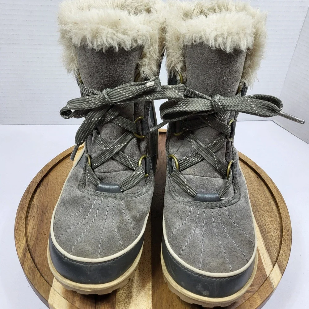 Sorel Tivoli II Women's Winter Snow Boots Waterproof Suede Faux Fur‎ Grey Size 6